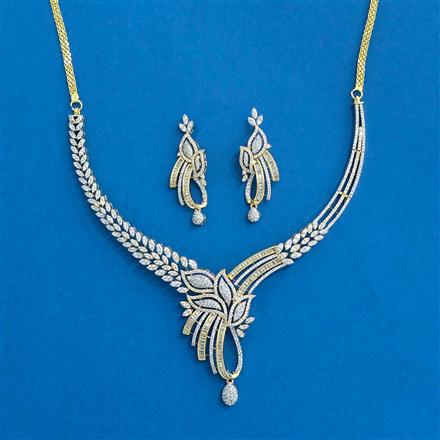 Cubic Zirconia Classic Necklace Set With Rhodium 2 Tone Plating