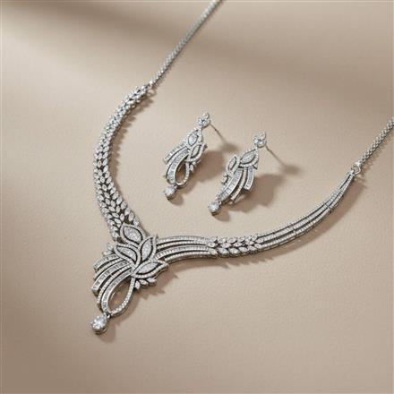 Cubic Zirconia Classic Necklace Set With Rhodium 2 Tone Plating