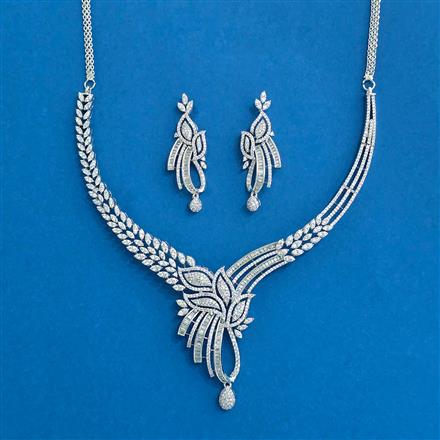 Cubic Zirconia Classic Necklace Set With Rhodium 2 Tone Plating