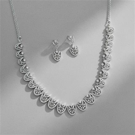 Cubic Zirconia Classic Necklace Set With Rhodium 2 Tone Plating