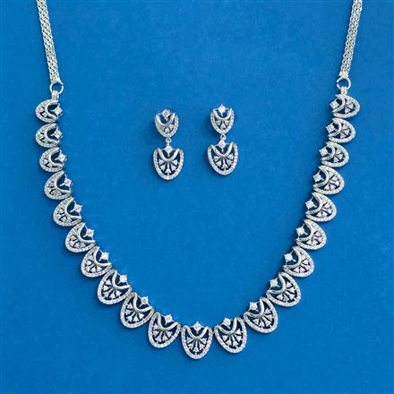 Cubic Zirconia Classic Necklace Set With Rhodium 2 Tone Plating