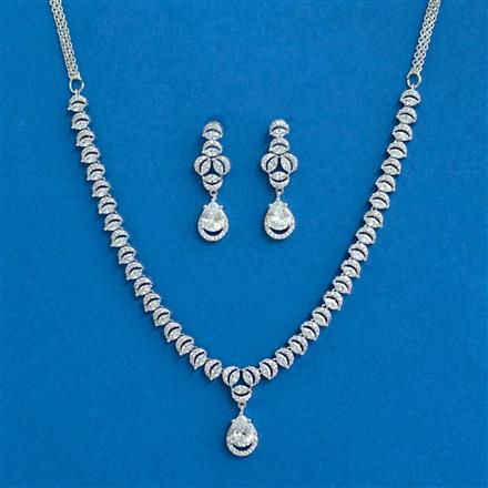 Cubic Zirconia Delicate Necklace Set With Rhodium 2 Tone Plating