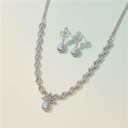 Cubic Zirconia Delicate Necklace Set With Rhodium 2 Tone Plating