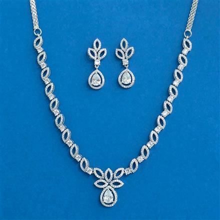 Cubic Zirconia Delicate Necklace Set With Rhodium 2 Tone Plating