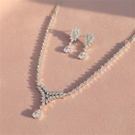 Cubic Zirconia Classic Necklace Set With Rhodium 2 Tone Plating