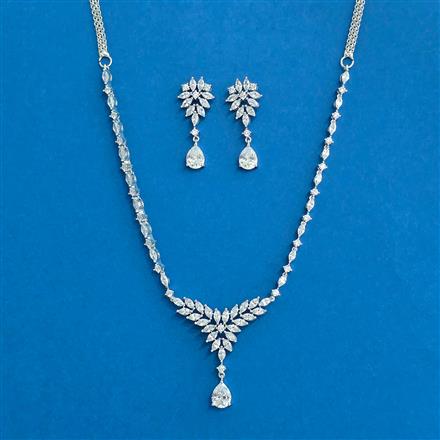 Cubic Zirconia Classic Necklace Set With Rhodium 2 Tone Plating