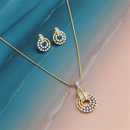 Cubic Zirconia Classic Pendant Set With 2 Tone Plating