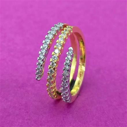 Cubic Zirconia Adjustable Ring With Rhodium 2 Tone Plating