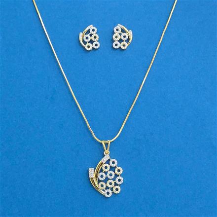 Cubic Zirconia Classic Pendant Set With 2 Tone Plating