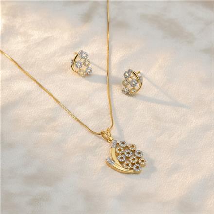 Cubic Zirconia Classic Pendant Set With 2 Tone Plating