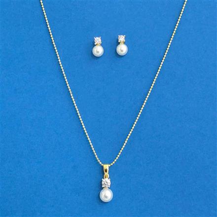 Cubic Zirconia Pearl Pendant Set With 2tone Plating