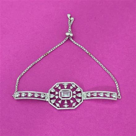 Cubic Zirconia Adjustable Bracelet With Rhodium 2 Tone Plating