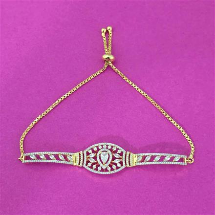 Cubic Zirconia Adjustable Bracelet With Rhodium 2 Tone Plating