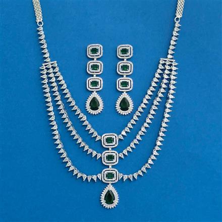Cubic Zirconia Classic Necklace Set With Rhodium Plating