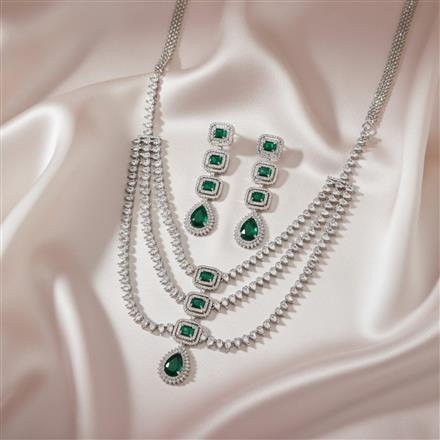 Cubic Zirconia Classic Necklace Set With Rhodium Plating