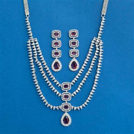 Cubic Zirconia Classic Necklace Set With Rhodium Plating