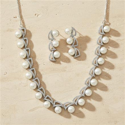 Cubic Zirconia Moti Necklace Set With Rhodium 2 Tone Plating