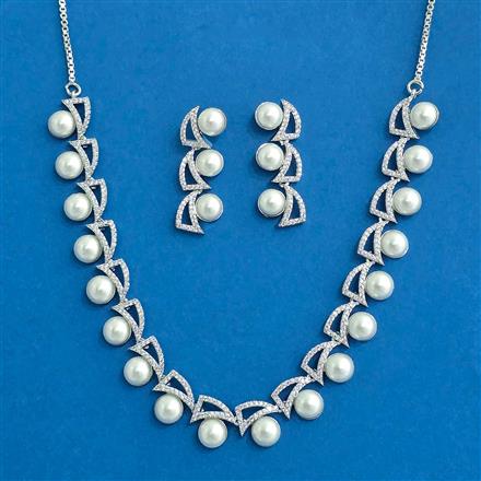 Cubic Zirconia Moti Necklace Set With Rhodium 2 Tone Plating
