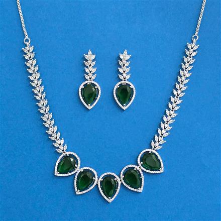 Cubic Zirconia Classic Necklace Set With Rhodium Plating