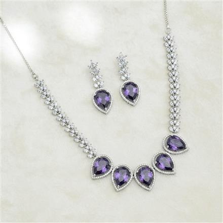 Cubic Zirconia Classic Necklace Set With Rhodium Plating