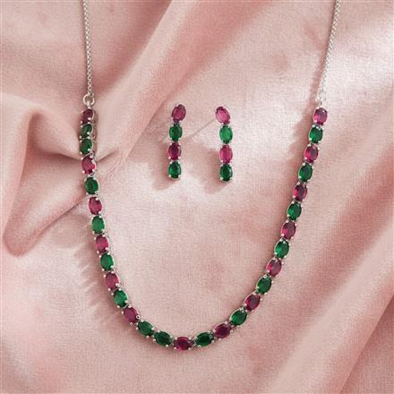 Cubic Zirconia Delicate Necklace Set With Rhodium Plating