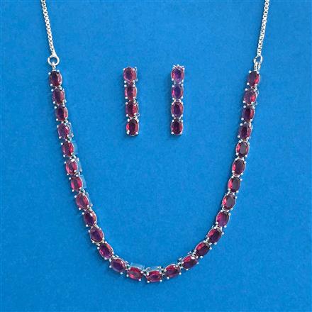 Cubic Zirconia Delicate Necklace Set With Rhodium Plating