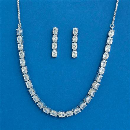 Cubic Zirconia Delicate Necklace Set With Rhodium Plating