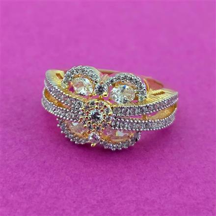 Cubic Zirconia Adjustable Ring With 2 Tone Plating