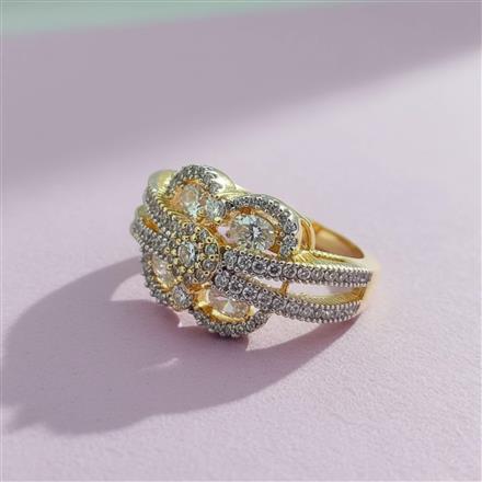 Cubic Zirconia Adjustable Ring With 2 Tone Plating