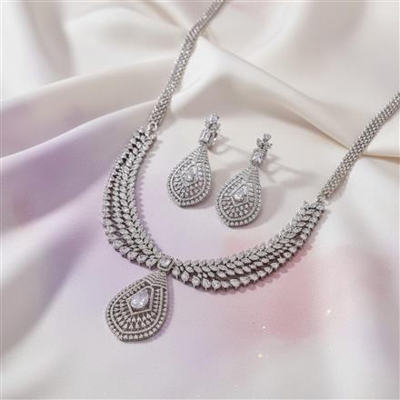 Cubic Zirconia Classic Necklace Set With Rhodium Plating