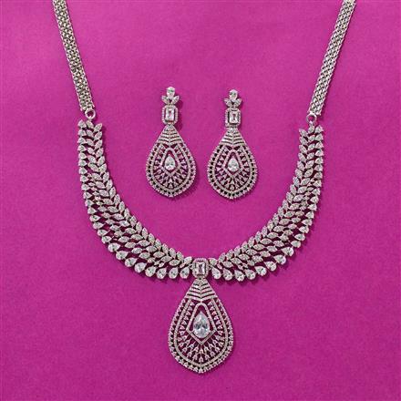 Cubic Zirconia Classic Necklace Set With Rhodium Plating