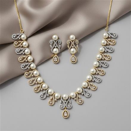 Cubic Zirconia Classic Necklace Set With Rhodium 2 Tone Plating