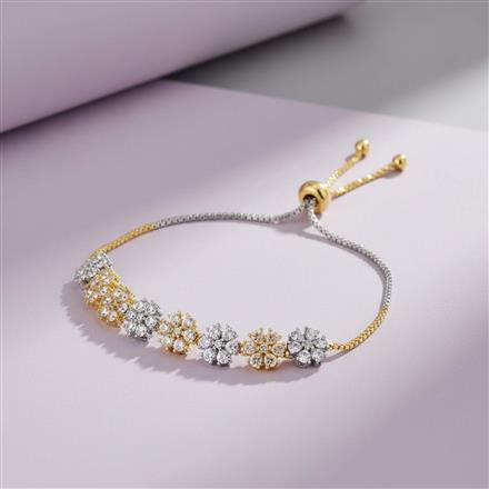 Cubic Zirconia Adjustable Bracelet With 2tone Rhodium Plating