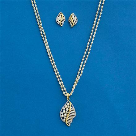 Cubic Zirconia Classic Pendant Set With 2tone Rhodium Plating