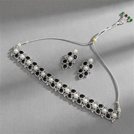 Cubic Zirconia Pearl Necklace With Rhodium Plating