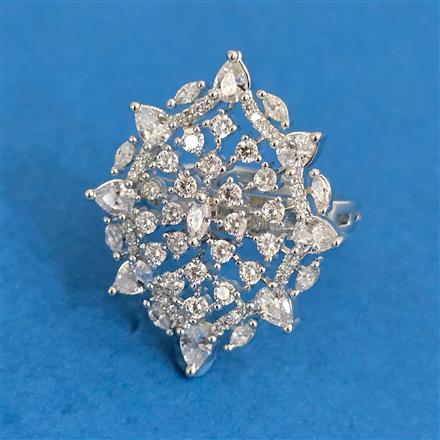 Cubic Zirconia Adjustable Ring With 2tone Rhodium Plating