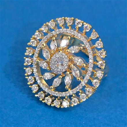 Cubic Zirconia Adjustable Ring With Mehndi 2tone Rhodium Plating
