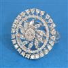 Cubic Zirconia Adjustable Ring With Mehndi 2tone Rhodium Plating