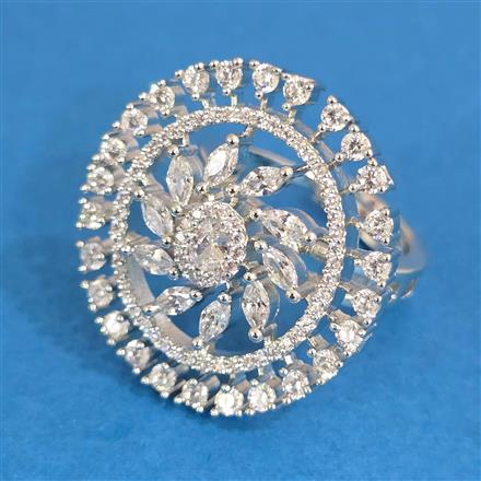 Cubic Zirconia Adjustable Ring With Mehndi 2tone Rhodium Plating