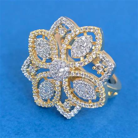 Cubic Zirconia Adjustable Ring With 2tone Rhodium Plating