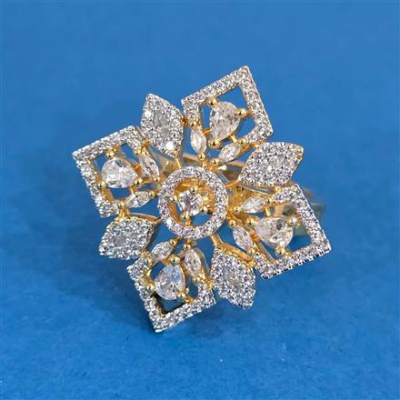 Cubic Zirconia Adjustable Ring With Mehndi 2tone Rhodium Plating