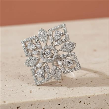 Cubic Zirconia Adjustable Ring With Mehndi 2tone Rhodium Plating