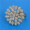 Cubic Zirconia Adjustable Ring With Mehndi 2tone Rhodium Plating