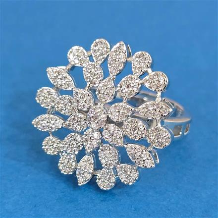 Cubic Zirconia Adjustable Ring With Mehndi 2tone Rhodium Plating