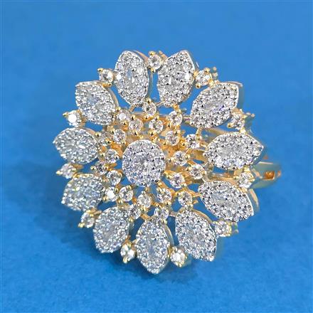 Cubic Zirconia Adjustable Ring With 2tone Rhodium Plating