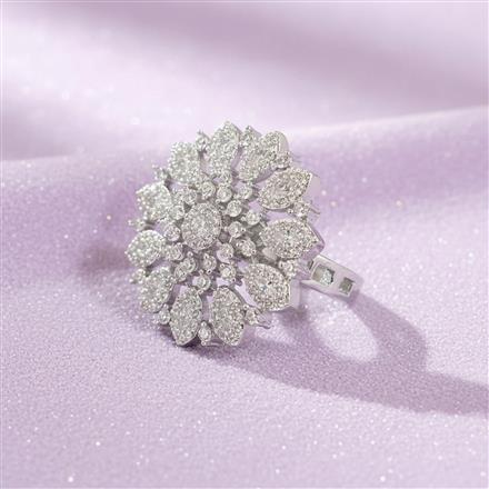 Cubic Zirconia Adjustable Ring With 2tone Rhodium Plating