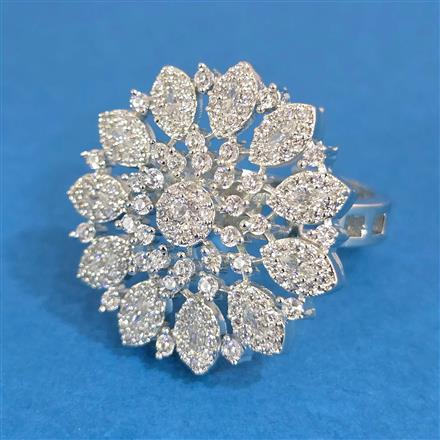 Cubic Zirconia Adjustable Ring With 2tone Rhodium Plating