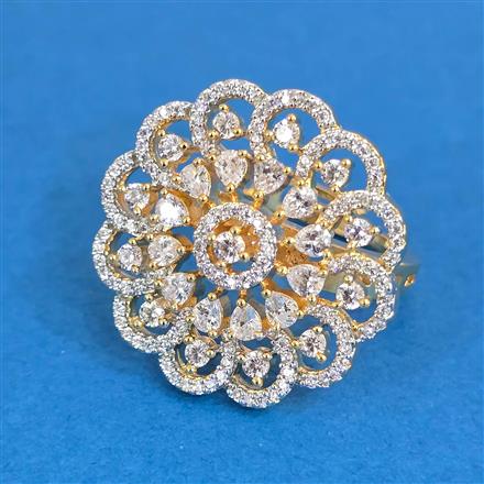 Cubic Zirconia Adjustable Ring With Mehndi 2tone Rhodium Plating