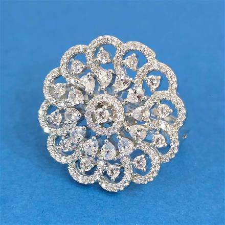 Cubic Zirconia Adjustable Ring With Mehndi 2tone Rhodium Plating