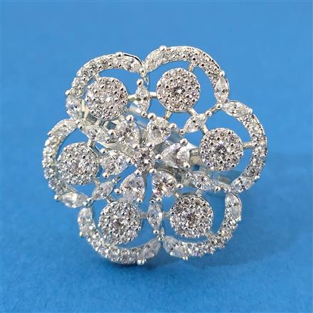 Cubic Zirconia Adjustable Ring With 2tone Rhodium Plating